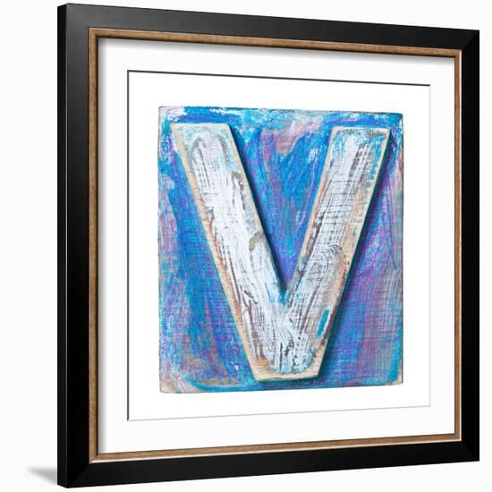 Wooden Alphabet Block, Letter V-donatas1205-Framed Art Print