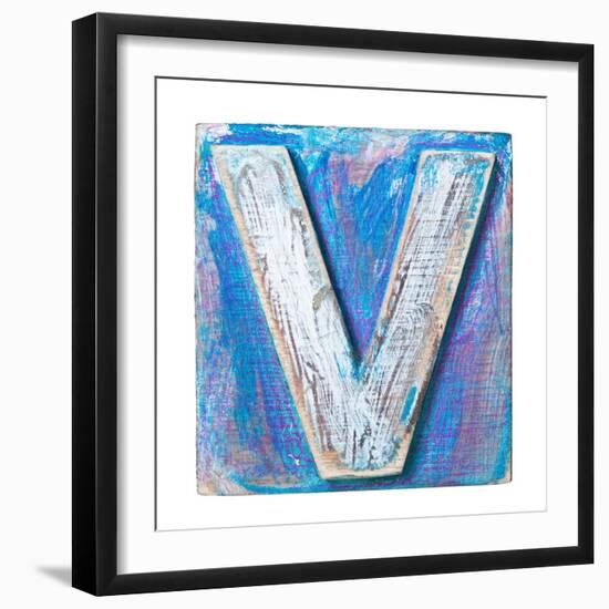 Wooden Alphabet Block, Letter V-donatas1205-Framed Art Print