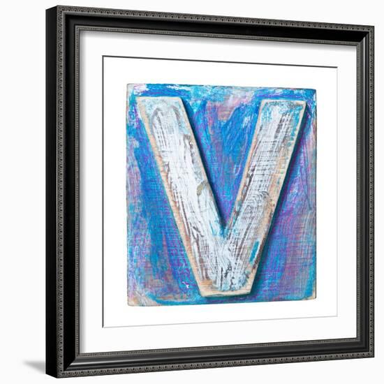 Wooden Alphabet Block, Letter V-donatas1205-Framed Art Print