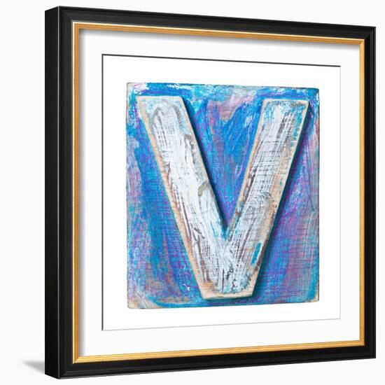 Wooden Alphabet Block, Letter V-donatas1205-Framed Art Print