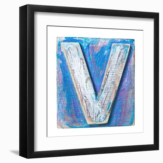 Wooden Alphabet Block, Letter V-donatas1205-Framed Art Print