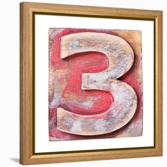 Wooden Alphabet Block, Number 3-donatas1205-Framed Stretched Canvas