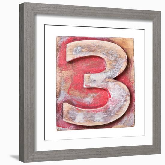 Wooden Alphabet Block, Number 3-donatas1205-Framed Art Print