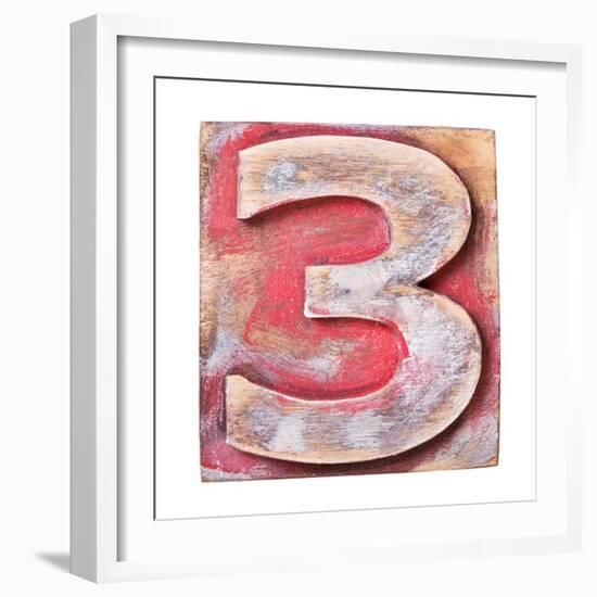 Wooden Alphabet Block, Number 3-donatas1205-Framed Art Print