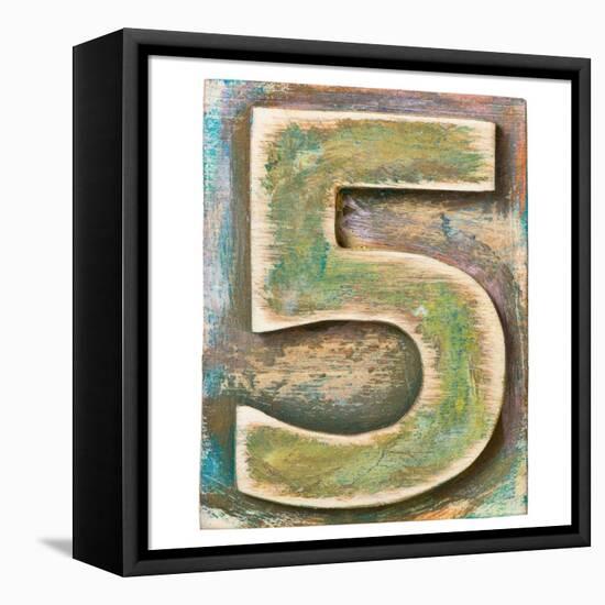 Wooden Alphabet Block, Number 5-donatas1205-Framed Stretched Canvas