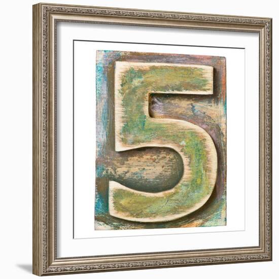 Wooden Alphabet Block, Number 5-donatas1205-Framed Art Print