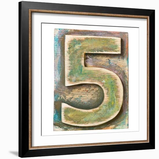 Wooden Alphabet Block, Number 5-donatas1205-Framed Art Print