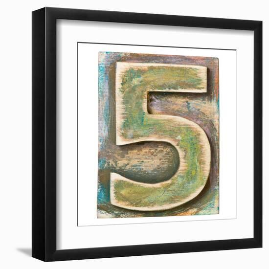 Wooden Alphabet Block, Number 5-donatas1205-Framed Art Print