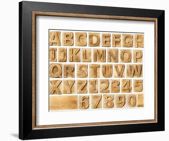 Wooden Alphabet Blocks With Letters And Numbers-donatas1205-Framed Art Print