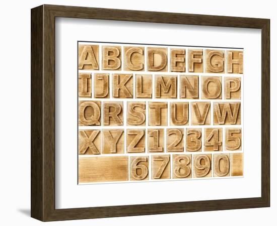 Wooden Alphabet Blocks With Letters And Numbers-donatas1205-Framed Premium Giclee Print