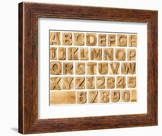 Wooden Alphabet Blocks With Letters And Numbers-donatas1205-Framed Premium Giclee Print