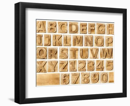 Wooden Alphabet Blocks With Letters And Numbers-donatas1205-Framed Premium Giclee Print