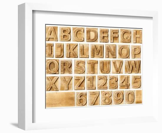 Wooden Alphabet Blocks With Letters And Numbers-donatas1205-Framed Premium Giclee Print