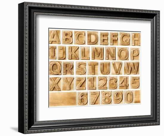 Wooden Alphabet Blocks With Letters And Numbers-donatas1205-Framed Premium Giclee Print