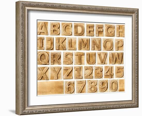 Wooden Alphabet Blocks With Letters And Numbers-donatas1205-Framed Art Print