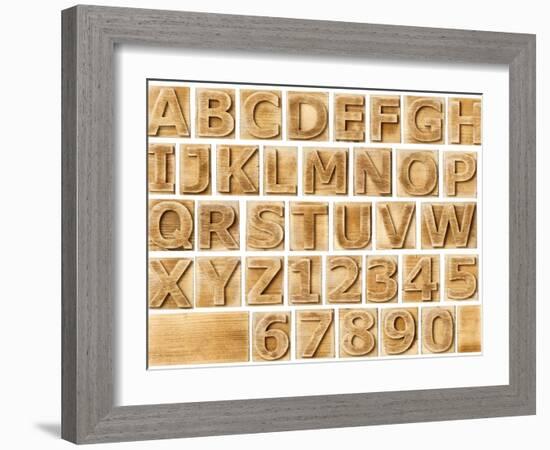 Wooden Alphabet Blocks With Letters And Numbers-donatas1205-Framed Art Print