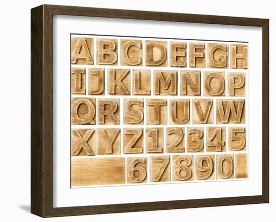 Wooden Alphabet Blocks With Letters And Numbers-donatas1205-Framed Art Print