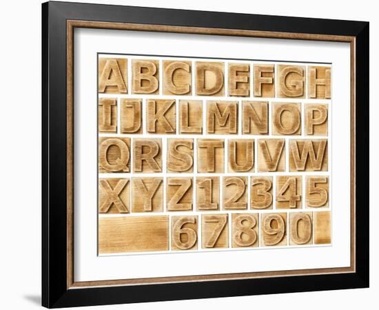 Wooden Alphabet Blocks With Letters And Numbers-donatas1205-Framed Art Print