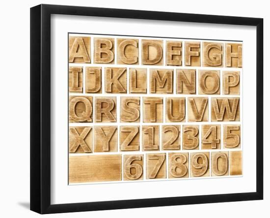 Wooden Alphabet Blocks With Letters And Numbers-donatas1205-Framed Art Print