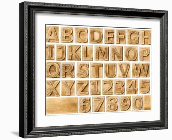 Wooden Alphabet Blocks With Letters And Numbers-donatas1205-Framed Art Print