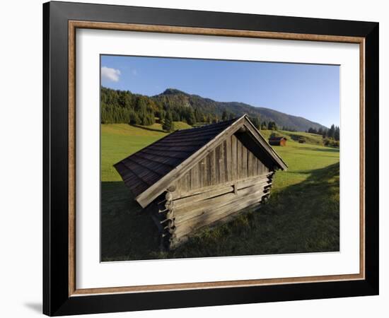 Wooden Barns Dot the Alpine Landscape, Near Garmisch-Partenkirchen and Mittenwald, Bavaria, Germany-Gary Cook-Framed Photographic Print