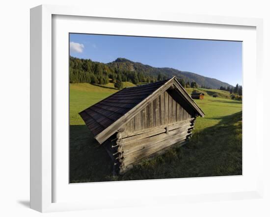 Wooden Barns Dot the Alpine Landscape, Near Garmisch-Partenkirchen and Mittenwald, Bavaria, Germany-Gary Cook-Framed Photographic Print