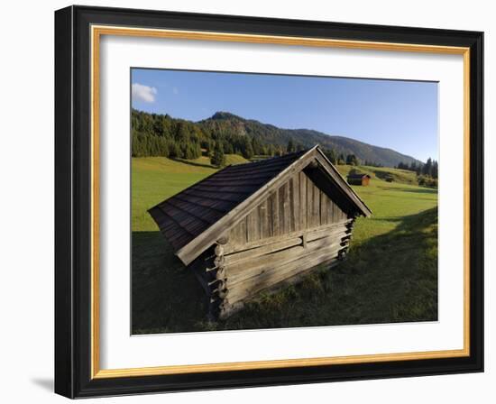 Wooden Barns Dot the Alpine Landscape, Near Garmisch-Partenkirchen and Mittenwald, Bavaria, Germany-Gary Cook-Framed Photographic Print