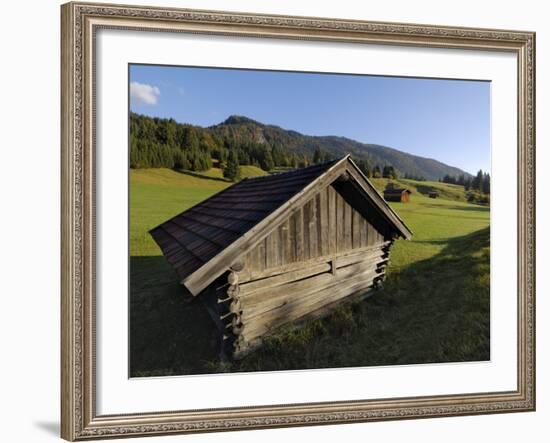 Wooden Barns Dot the Alpine Landscape, Near Garmisch-Partenkirchen and Mittenwald, Bavaria, Germany-Gary Cook-Framed Photographic Print