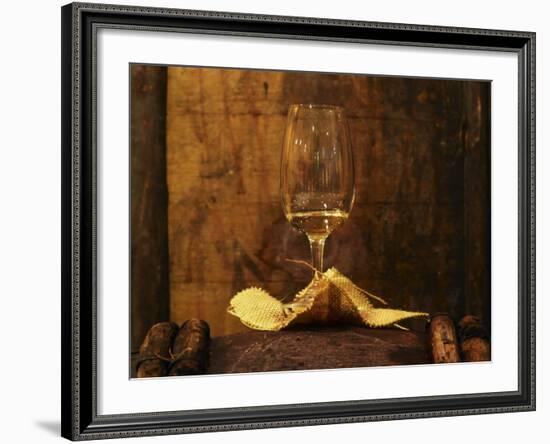 Wooden Barrels with Aging Wine in the Cellar, Domaine E Guigal, Ampuis, Cote Rotie, Rhone, France-Per Karlsson-Framed Photographic Print