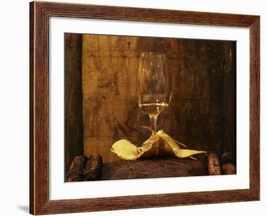 Wooden Barrels with Aging Wine in the Cellar, Domaine E Guigal, Ampuis, Cote Rotie, Rhone, France-Per Karlsson-Framed Photographic Print