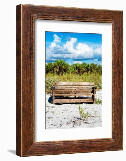 Wooden Bench overlooking a Florida wild Beach-Philippe Hugonnard-Framed Photographic Print