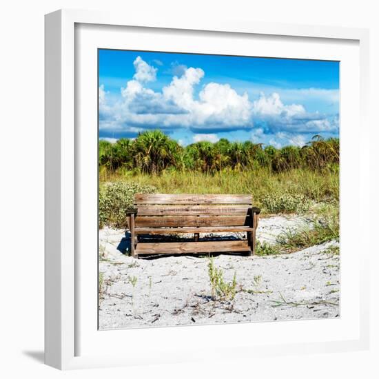 Wooden Bench overlooking a Florida wild Beach-Philippe Hugonnard-Framed Photographic Print