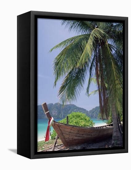 Wooden Boat Beneath Palm Trees on Beach, off the Island of Phuket, Thailand-Ruth Tomlinson-Framed Premier Image Canvas