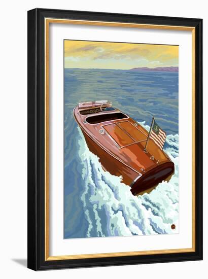 Wooden Boat on Lake-Lantern Press-Framed Art Print