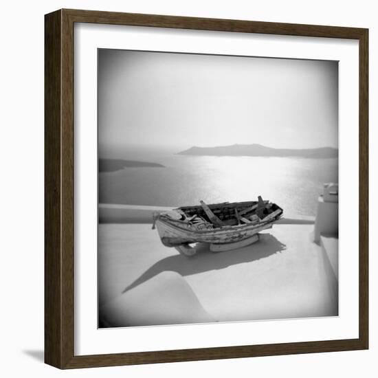 Wooden Boat on Roof Garden, Firostephani, Santorini, Cyclades, Greek Islands, Greece-Lee Frost-Framed Photographic Print