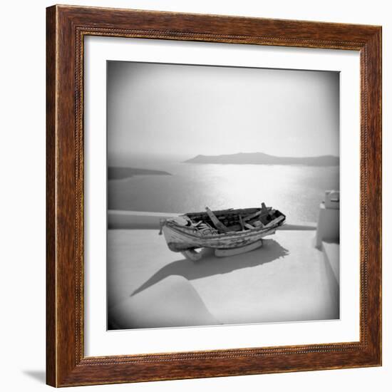 Wooden Boat on Roof Garden, Firostephani, Santorini, Cyclades, Greek Islands, Greece-Lee Frost-Framed Photographic Print