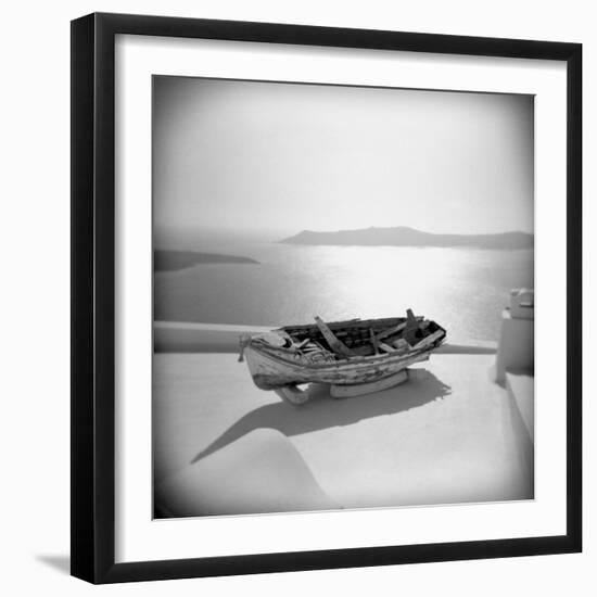 Wooden Boat on Roof Garden, Firostephani, Santorini, Cyclades, Greek Islands, Greece-Lee Frost-Framed Photographic Print