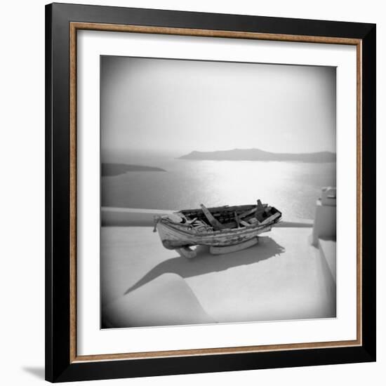 Wooden Boat on Roof Garden, Firostephani, Santorini, Cyclades, Greek Islands, Greece-Lee Frost-Framed Photographic Print