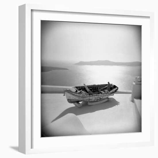 Wooden Boat on Roof Garden, Firostephani, Santorini, Cyclades, Greek Islands, Greece-Lee Frost-Framed Photographic Print