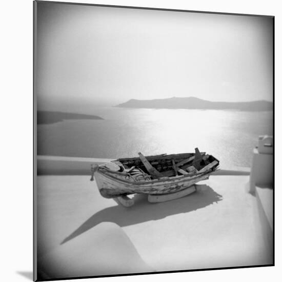 Wooden Boat on Roof Garden, Firostephani, Santorini, Cyclades, Greek Islands, Greece-Lee Frost-Mounted Photographic Print