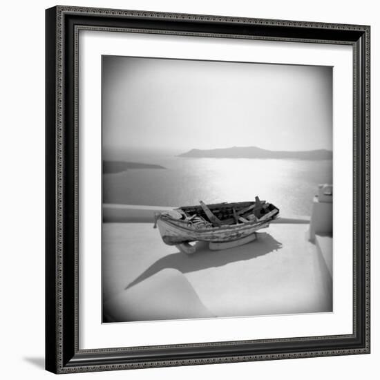 Wooden Boat on Roof Garden, Firostephani, Santorini, Cyclades, Greek Islands, Greece-Lee Frost-Framed Photographic Print