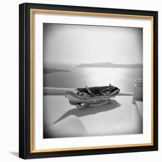 Wooden Boat on Roof Garden, Firostephani, Santorini, Cyclades, Greek Islands, Greece-Lee Frost-Framed Photographic Print