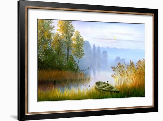 Wooden Boat On The Bank Of Lake On A Decline-balaikin2009-Framed Art Print