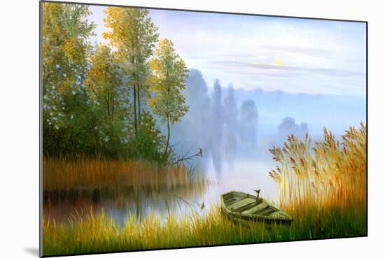 Wooden Boat On The Bank Of Lake On A Decline-balaikin2009-Mounted Art Print