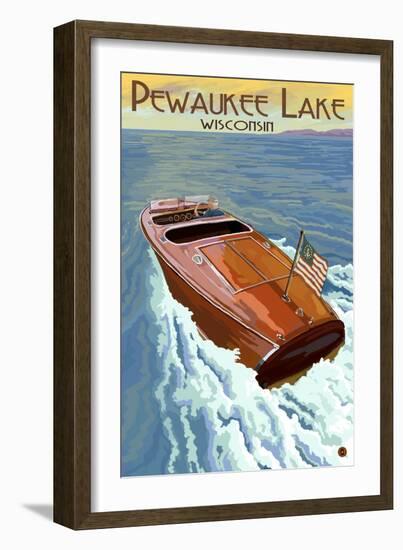 Wooden Boat - Pewaukee Lake, Wisconsin-Lantern Press-Framed Premium Giclee Print