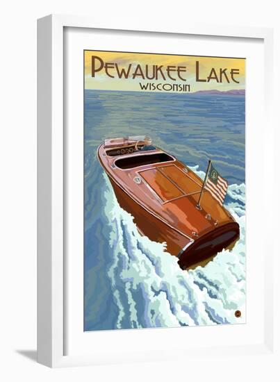 Wooden Boat - Pewaukee Lake, Wisconsin-Lantern Press-Framed Art Print