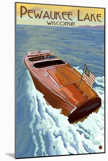 Wooden Boat - Pewaukee Lake, Wisconsin-Lantern Press-Mounted Art Print