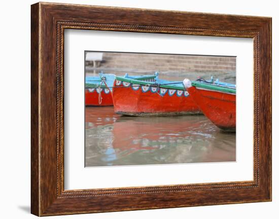 Wooden Boats in Ganges River, Varanasi, India-Ali Kabas-Framed Photographic Print