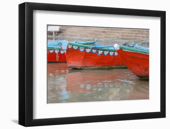 Wooden Boats in Ganges River, Varanasi, India-Ali Kabas-Framed Photographic Print