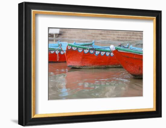 Wooden Boats in Ganges River, Varanasi, India-Ali Kabas-Framed Photographic Print